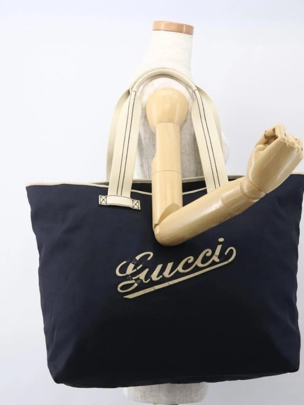 GUCCI Tote Bag Nylon Navy Silver 169943 Auth fm4956